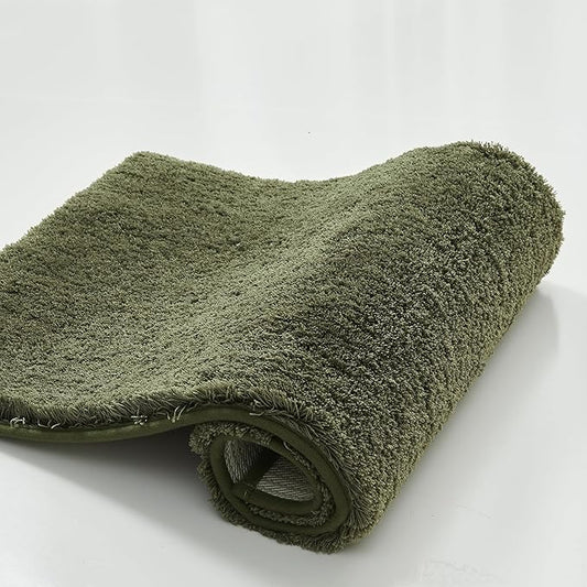 CozeCube Upgraded Shaggy Bath mat for Bathroom Non Slip 36" X 24", Super Soft Quick Dry Bath Rugs, Fluffy Plush Bathroom Rugs Machine Washable, Olive Green