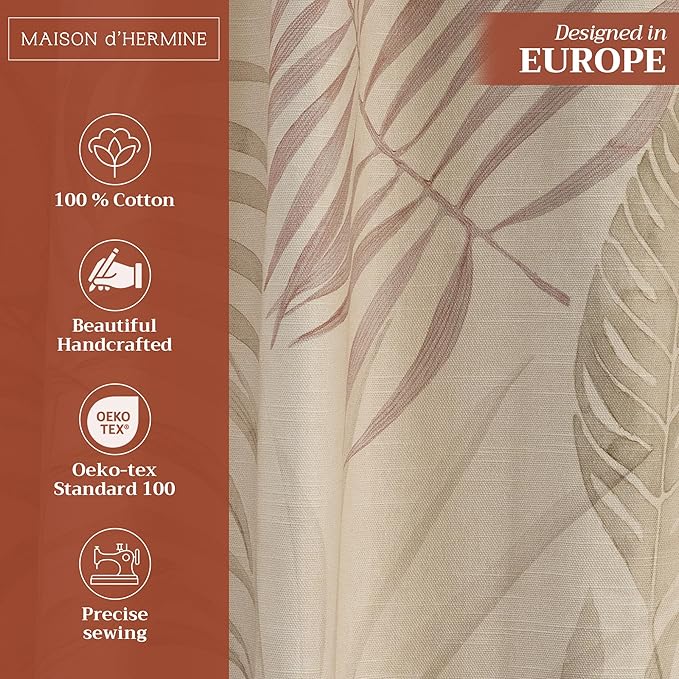 Maison d' Hermine Curtains for Living Room 100% Cotton 96 inch Length One Panel Light Filtering Curtains for Bedroom Windows with Rod and Loop Pockets Drapes (Creole Beige, 50" W x 96" L)