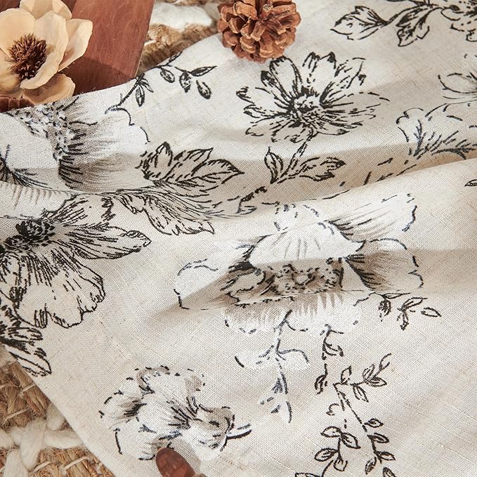 jinchan Lined Linen Blend Curtain Floral Curtains for Living Room 108 Inches Extra Long Black Peony Flower Printed Curtain Back Tab Farmhouse Patterned Drapes Bedroom Window Curtain Set 2 Panels