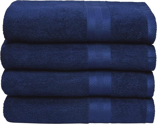 BOUTIQUO Premium Cotton 4 Pack Bath Towel Set - 100% Pure Cotton - 4 Bath Towels 27x54 - Ideal for Everyday use - Ultra Soft & Highly Absorbent - Navy Blue