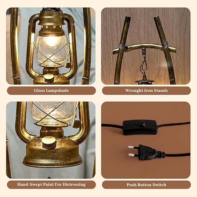 Vintage Table Lamp Bronze Antique Desk Lamp for Farmhouse Nightstand Table Lamp Bulb Included for Office,Living Room (Yellow Brown Clear Glass, 23×8.6'')