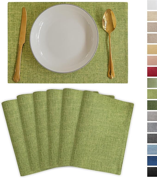Demetex Placemats Set of 6 Green Decorative Table Mats Modern Linen Placemats Washable Heat Resistant Plate Mats for Dinner Gathering Kitchen, Lime Green