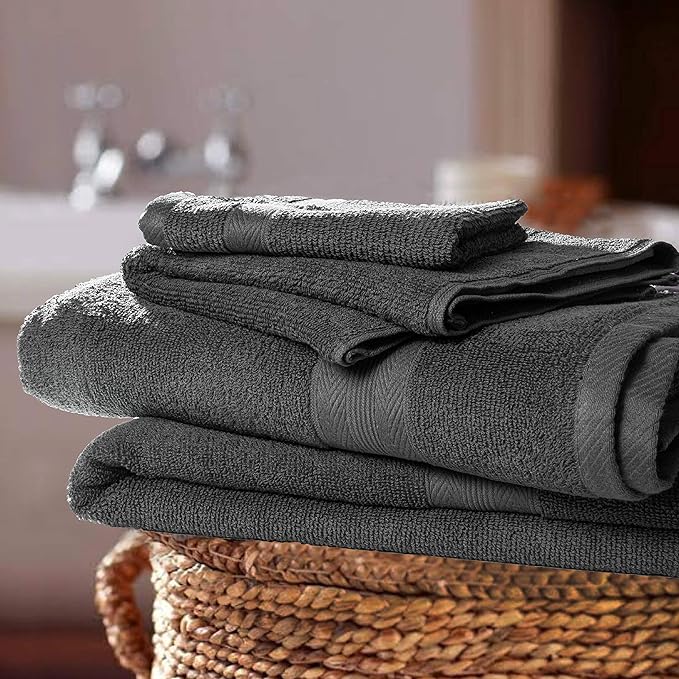 BOUTIQUO 8 Piece Towel Set 100% Ring Spun Cotton, 2 Bath Towels 27x54, 2 Hand Towels 16x28 and 4 Washcloths 13x13 - Ultra Soft Highly Absorbent Machine Washable Hotel Spa Quality - Charcoal Grey