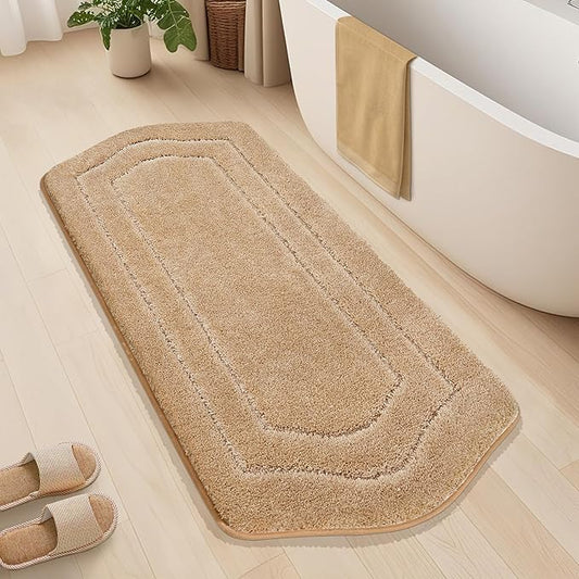 COSY HOMEER Bathroom Rugs Mat 24”x60” Absorbent Non-Slip Bath Mat, Plush Shaggy Bathroom Runner, Machine Washable Large Soft Bath Mats for Bath Floor,Tub and Shower,Beige