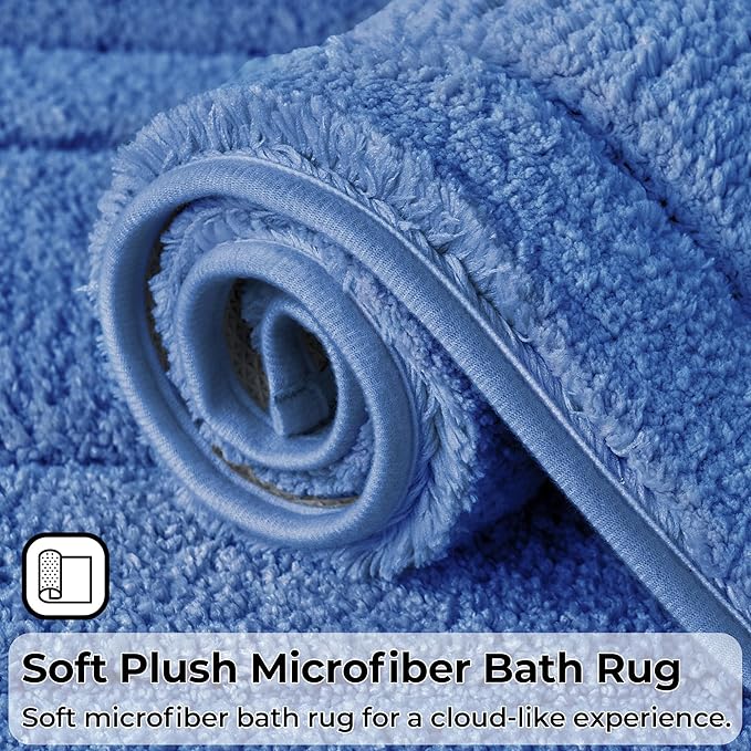 GRANNY SAYS Bathroom Toilet Rugs U Shaped, Bath Mats for Bathroom, Bath Rugs Non Slip Washable, Absorbent Microfiber Toilet Mat, Soft Plush Shaggy Bath Carpet, 20" x 24", Blue