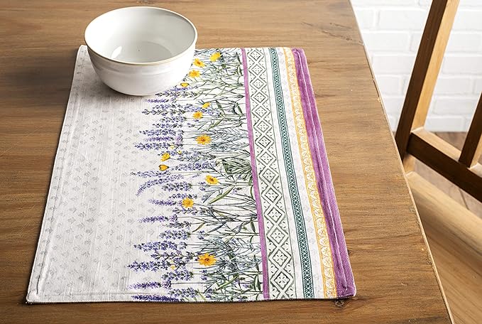 Maison d' Hermine Placemats Set of 4 100% Cotton Washable Cloth Place Mats, Reusable Table Mats for Kitchen Dining Decoration, Party, Wedding, Restaurant Spring/Summer (Fanny Lavender, 13" x 19")