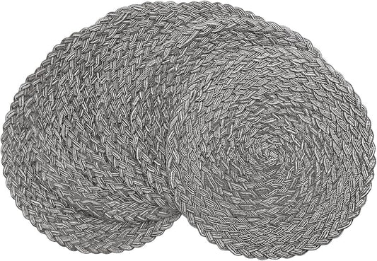 Floroom 15 Inch Round Braided Placemats Set of 6, Washable Heat Resistant Cotton Polyester Circle Boho Place Mats for Kitchen Dining Table - Mist Grey