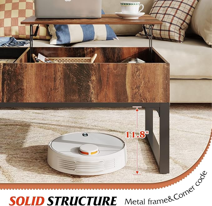 WLIVE Lift Top Coffee Table with Storage, 40.9" Coffee Table with Lifting Top & Sliding Cover, Wood Modern Center Table with 2 Hidden Compartment for Living Room, Retro Brown