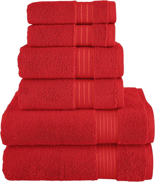 Elegant Comfort Premium Cotton 6-Piece Towel Set, Includes 2 Washcloths, 2 Hand Towels and 2 Bath Towels, 100% Turkish Cotton - Highly Absorbent and Super Soft Towels for Bathroom, Red