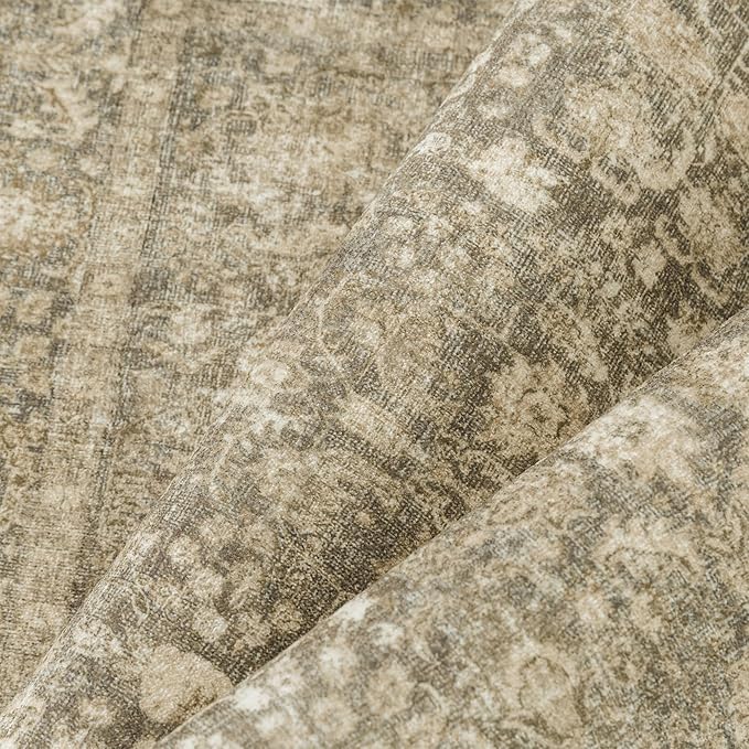 Brown Runner Rug 2x5 Hallway Machine Washable Kitchen Vintage Distressed Non Slip Long Carpet Indoor Retro Floral Bedroom Accent Throw Rug for Bathroom Office Laundry Dining Room