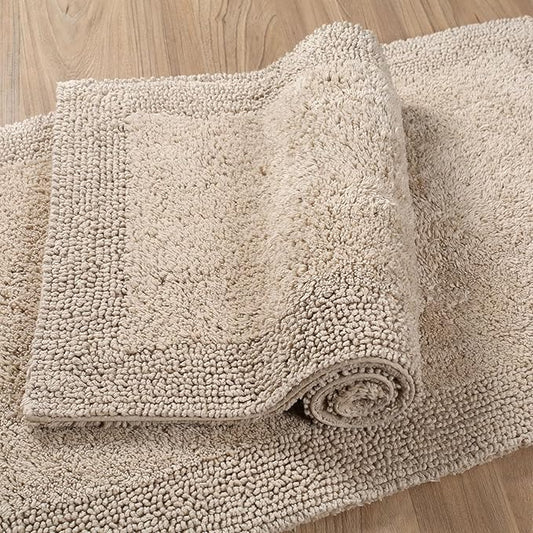 Bedding Craft Bathroom Matts, Bath Mat Rug, Bathroom Rug Mat, Cotton Rugs White, Reversible White Cotton Bath Mat Rug, Water Absorbent Cloth Bathmat for Outside Bathtub, Machine Washable 21x34 Linen
