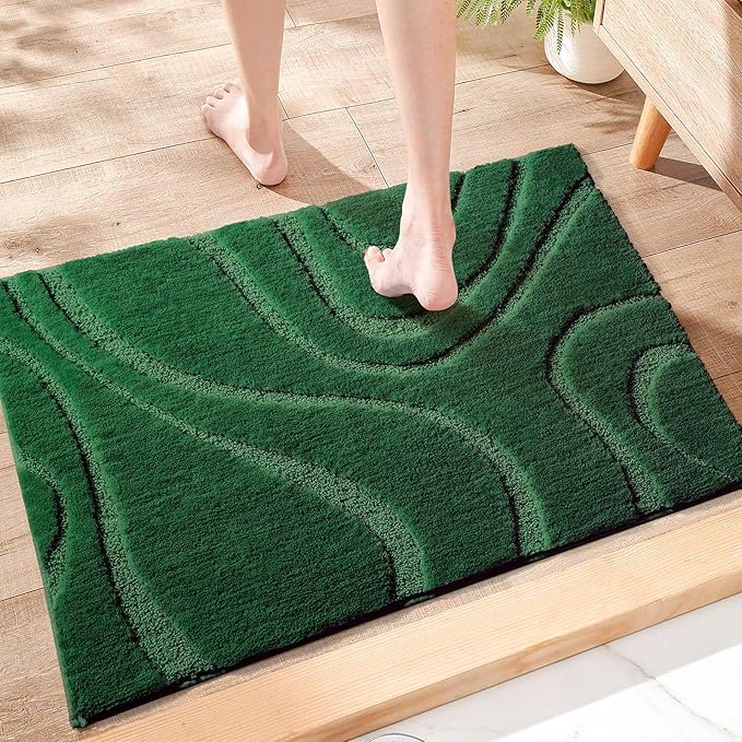 DEXDE Bathroom Rugs Mat,Soft Plush Shaggy Microfiber Bath Rug,Non Slip Bath Mats for Bathroom Floor,Machine Washable Absorbent Carpet for Shower Tub,Green 24"x36"