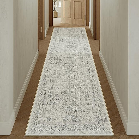 Black Runner Rug 2x7 Hallway Machine Washable Kitchen Vintage Distressed Non Slip Long Carpet Indoor Retro Floral Bedroom Accent Throw Rug for Bathroom Office Laundry Dining Room