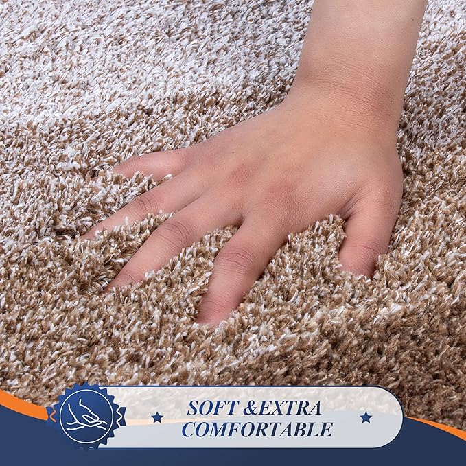 Walensee Non Slip Bath Mat (24 x 36, Ombre Brown) - Soft Microfiber Shaggy Mat, Water Absorbent, Machine Washable, Thick Plush Rug for Shower