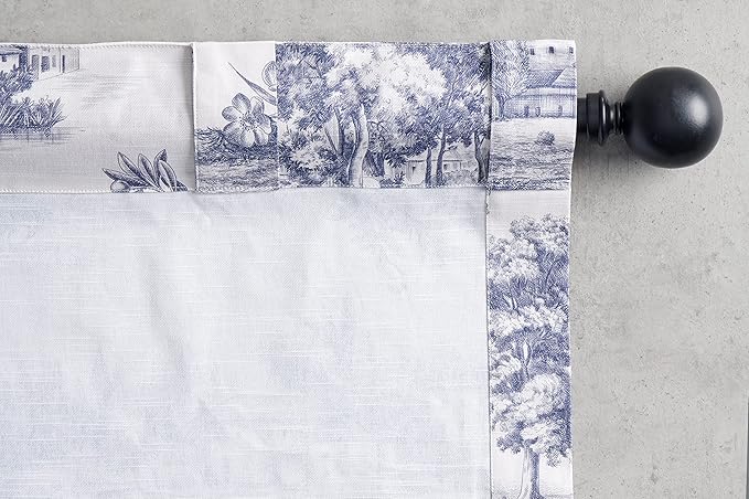 Maison d' Hermine Curtains for Living Room 100% Cotton 124 inch Length Two Panels Light Filtering Toile Curtains for Bedroom Windows with Rod and Loop Pockets Drapes (Trianon Blue, 50" W x 124" L)