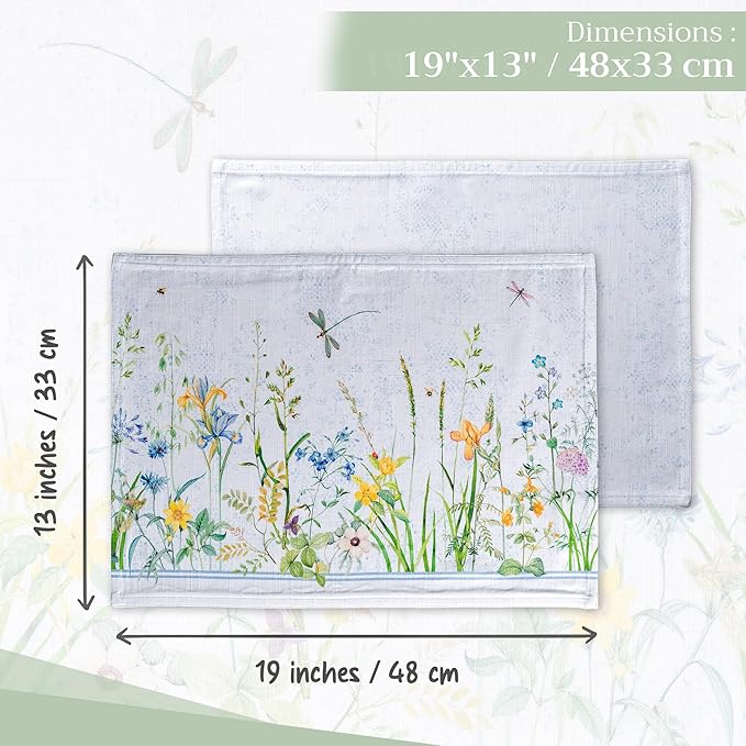 Maison d' Hermine Placemats Set of 4 100% Cotton Washable Cloth Place Mats, Reusable Table Mats for Kitchen Dining Decoration, Party, Wedding, Restaurant Spring/Summer (Fleurs De Mai, 13" x 19")