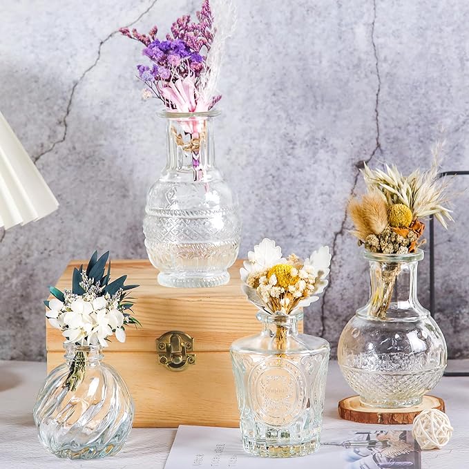 Der Rose Bud Vases in Bulk Glass Vase for Centerpieces Set of 20 Small Flower Vases Mini Vintage Vases for Rustic Wedding, Home Table Decorations (Clear)