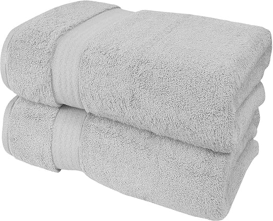 GLAMBURG 700 GSM Premium Cotton 2-Pack Oversized Extra Large Bath Sheets - 100% Combed Cotton - 2 Bath Sheets 35x70 - Luxury Hotel & Spa Quality - Durable Ultra Soft Highly Absorbent - Light Grey