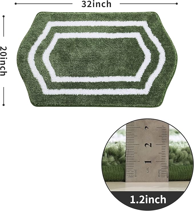 COSY HOMEER Extra Thick Bath Linen Sets Rugs - Anti-Slip Bath Mats Soft Plush 100% Strong Polyester Living Room Bathroom Water Absorbent(Green,20x32 - Inches)