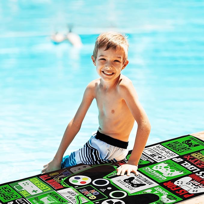 Video Game Towel for Boys Girls 30" x 60" Microfiber Video Game Beach Towel for Kids Bath Pool Shower Camping Travel Towel