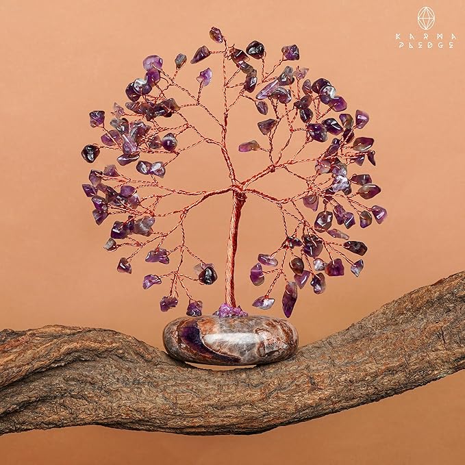 Amethyst Crystal Tree of Life Birthday Gift for Women, Mom, Handmade Healing Crystal Trees for 7 Chakra Balance, Positive Energy, Good Luck, Money, Reiki Healing, Home and Office Desk Decor