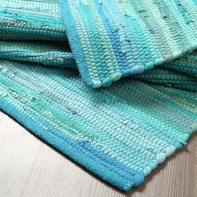 Rug Area Rugs 2x6 Ft Cotton Hand Woven for Livingroom Bedroom RagRug Reversible Farmhouse Kitchen RunnerRug Carpet Green Large Area Runner Mat for Hallway, Entryway 24x72 Inch Teal