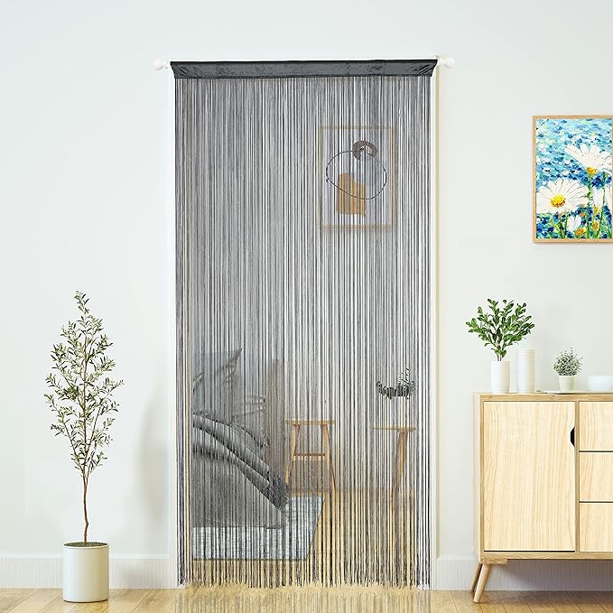 Doorway String Curtain Door Curtains,Boho Hippie Hanging Patio Tassels Screen Room Decor Bedroom Wall Window Closet Kitchen Living Room Fringe Divider Panel Laundry Room(39×79in/100×200cm, Grey)