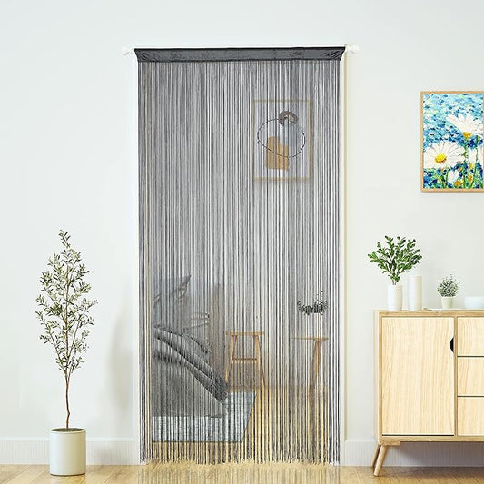 Doorway String Curtain Door Curtains,Boho Hippie Hanging Patio Tassels Screen Room Decor Bedroom Wall Window Closet Kitchen Living Room Fringe Divider Panel Laundry Room(39×110in/100×280cm, Grey)