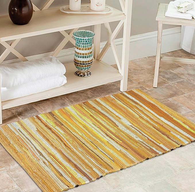 Rug Area Rugs Cotton Mustard 24x36 Inches Multicolour Chindi for Livingroom Washable RagRug Reversible Farmhouse Kitchen RunnerRug Carpet Area Runner Mat for Hallway, Entryway