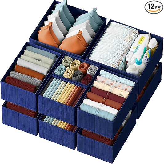 Drawer Organizer Set of 12 - Navy Dresser Organizer for Nursery, Bedroom & Closet