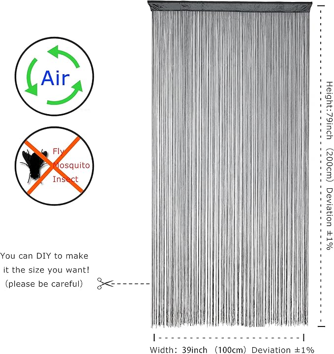 Doorway String Curtain Door Curtains,Boho Hippie Hanging Patio Tassels Screen Room Decor Bedroom Wall Window Closet Kitchen Living Room Fringe Divider Panel Laundry Room(39×79in/100×200cm, Grey)