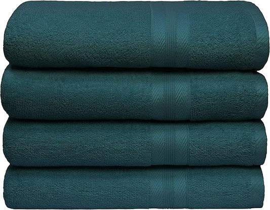 BOUTIQUO Premium Cotton 4 Pack Bath Towel Set - 100% Pure Cotton - 4 Bath Towels 27X54 - Ideal for Everyday Use - Ultra Soft & Highly Absorbent - Teal