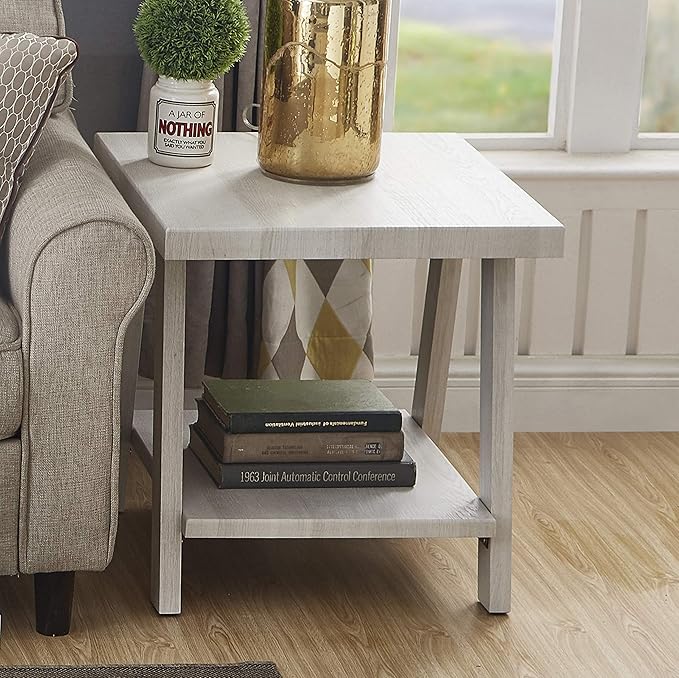Roundhill Furniture Athens Contemporary Wood Shelf End Table, White