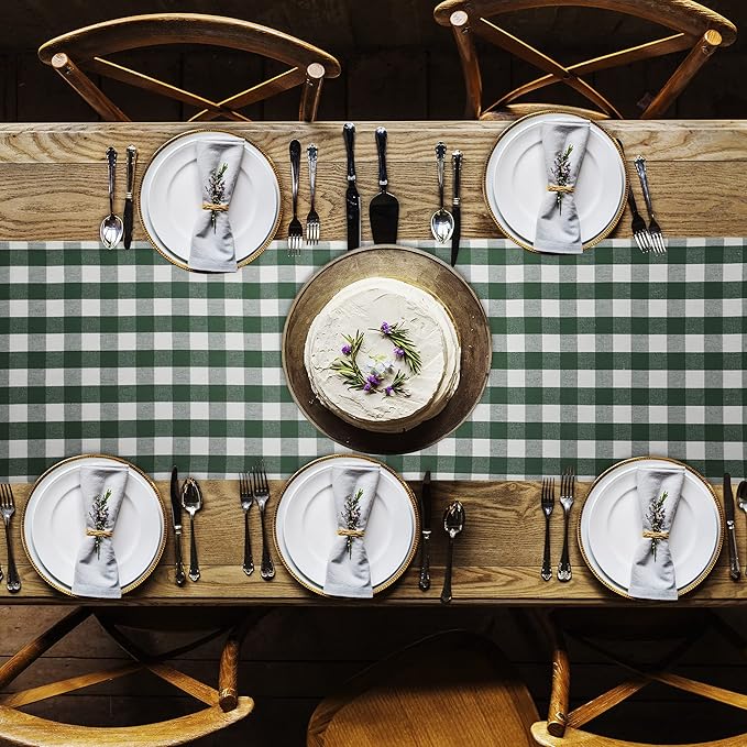 Urban Villa Christmas TableRunner 100% Cotton Fused Table Runner 14''x72'' Over Sized Hunter/White Table Runner Buffalo Check TableRunner Heavier Quality