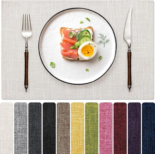 Placemats Set of 4, Dual-Layered Thickened Faux Linen Cloth Place Mats Heat Resistant Machine Washable Wrinkle Free Table Mats Indoor/Outdoor (Cream Beige)