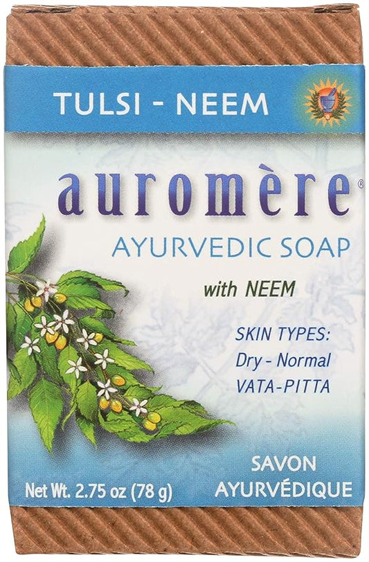 Auromere Ayurvedic Bar Soap, Tulsi Neem - Eco Friendly, Handmade, Vegan, Cruelty Free, Natural, Non GMO (2.75 oz), 3 pack