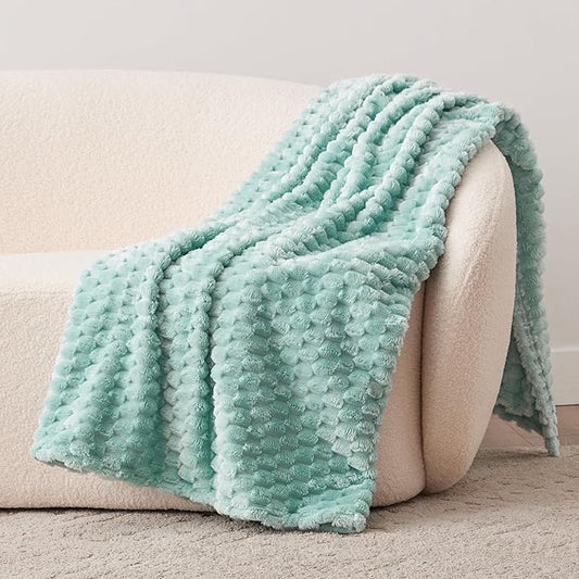 EXQ Home Fleece Blanket Twin Size for Couch or Bed - 3D Imitation Turtle Shell Jacquard Decorative Blankets - Cozy Soft Lightweight Fuzzy Flannel Blanket Suitable for All Seasons(60"×80",Cyan-Blue)