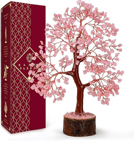 Rose Quartz Crystal Tree of Life for Women Office Decor, Good Luck, Money, Meditation, Positivity, Handmade Healing Crystal Stones Bonsai Tree Spiritual Birthday Gifts for Women