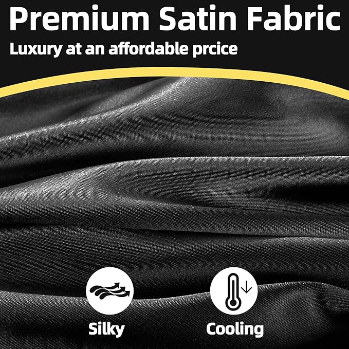 Silky Satin Pregnancy Pillow Cover (ONLY Pillowcase), U Shaped Luxurious Smooth Maternity Pillow Cover, Soft & Breathable Large Pillow Protector with Hidden Zip for Side Sleeper, Black