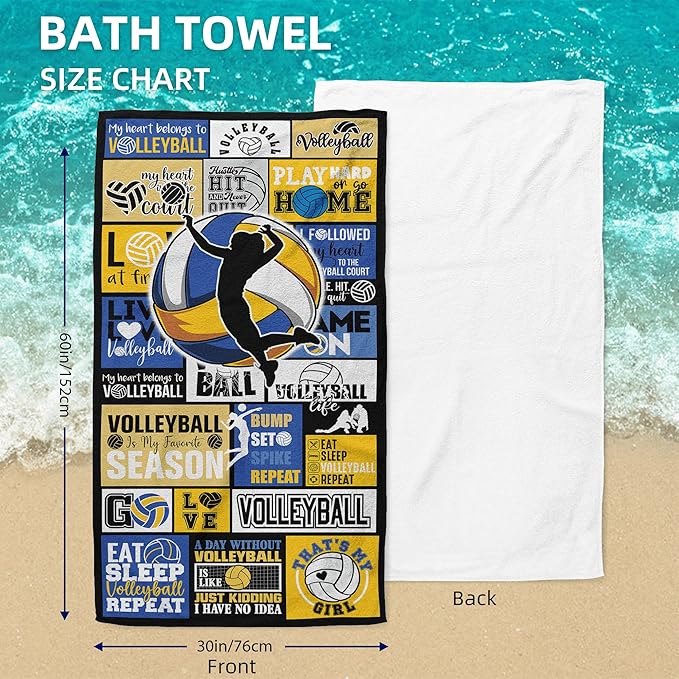 Volleyball Towel for Girls 30" x 60" Microfiber Volleyball Beach Towel for Women Bath Pool Shower Camping Travel Towel