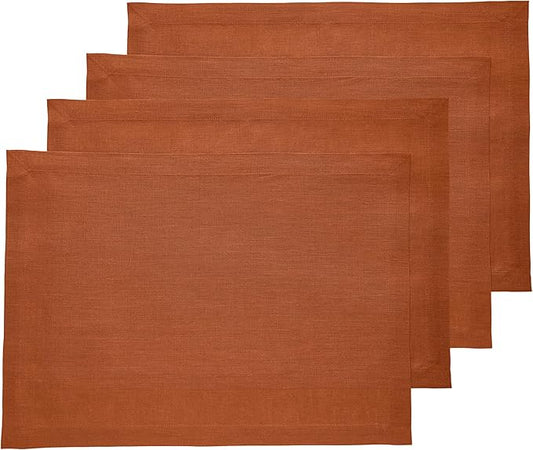 Solino Home Linen Placemats Set of 4 - Cinnamon Placemats 14 x 19 Inch - 100% Pure Linen Table Place Mats for Fall - Fete