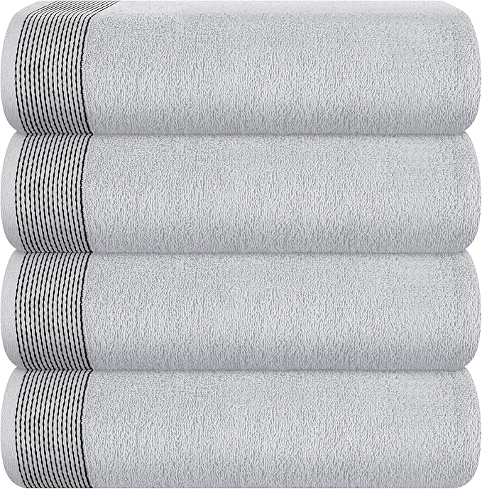 Belizzi Home Ultra Soft 4 Pack Oversized Bath Towel Set 27x54 inches, 100% Cotton Bath Towels, Highly Absorbant Compact Quickdry & Lightweight Towel, Ideal for Gym Travel Camp Pool - Light Grey