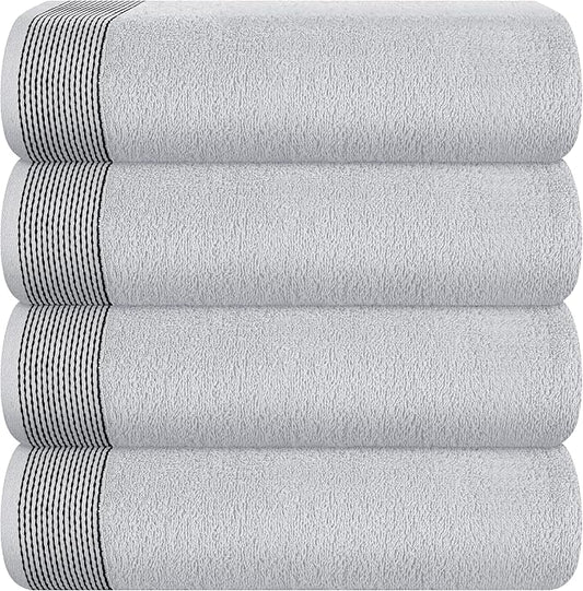 Belizzi Home Ultra Soft 4 Pack Oversized Bath Towel Set 27x54 inches, 100% Cotton Bath Towels, Highly Absorbant Compact Quickdry & Lightweight Towel, Ideal for Gym Travel Camp Pool - Light Grey