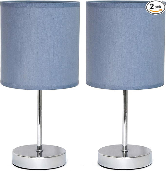Simple Designs LT2007-PRP-2PK Chrome Mini Basic Table Lamp with Fabric Shade 2 Pack Set, Periwinkle Purple
