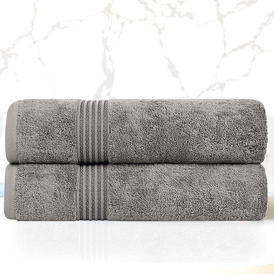 Superior Egyptian Cotton Bath Towel Set, Home Bathroom Towels, Master, Guest Bath, Decor Essentials, Quick Dry, Absorbent, Large Body Towels, Spa, Hotel, Resort, Adult, Kids, Set of 2, Charcoal