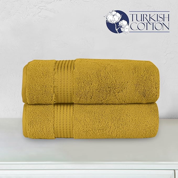 Elegant Comfort Premium Turkish Cotton 2 Pack Bath Towel Set - 27 x 54 inch, Luxurious Hotel Spa Quality 100% Turkish Cotton 2PC Bath Towel Set - Highly Absorbent - Soft Bathroom Towels, Gold