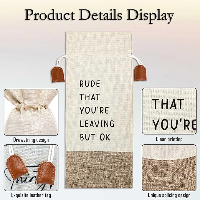 Coworker Leaving Gifts Wine Bag, New Job Wine Champagne Bag, Cotton Linen Wine Gift Bag With Drawstring, Retirement, New Beginning Gifts For Leaving Coworker, Going Away Work Friend-11