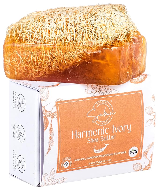 Shea Butter Moisturizer Soap - Natural Exfoliating Loofah Soap Bar - Smells Like Light Nutty Cream - Handmade with Shea Butter, Jojoba Oil, Witch Hazel - Beauty Bar For Softer Skin [4.40 oz - 125 gr]