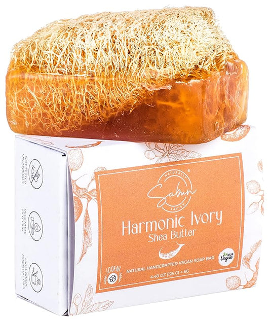 Shea Butter Moisturizer Soap - Natural Exfoliating Loofah Soap Bar - Smells Like Light Nutty Cream - Handmade with Shea Butter, Jojoba Oil, Witch Hazel - Beauty Bar For Softer Skin [4.40 oz - 125 gr]