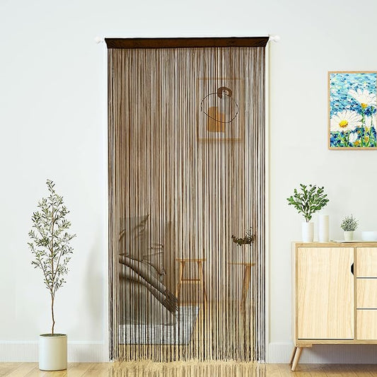 Doorway String Curtain Door Curtains,Boho Hippie Hanging Patio Tassels Screen Room Decor Bedroom Wall Window Closet Kitchen Living Room Fringe Divider Panel Laundry Room(39×79in/100×200cm, Coffee)